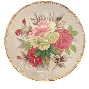 Vtg Brinn’s Pittsburgh PA Made in Japan Pink Green Floral Scalloped Edge Plate
